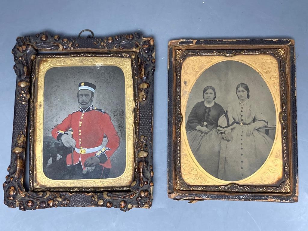 Two framed Ambrotypes, one overpainted